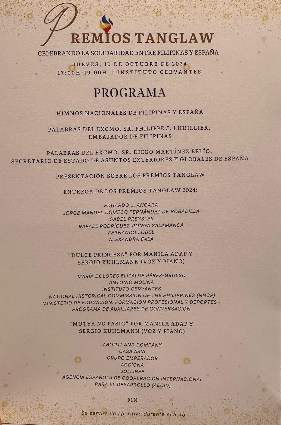 2024 10 10 Premio Tanglaw Filipinas programapremiados